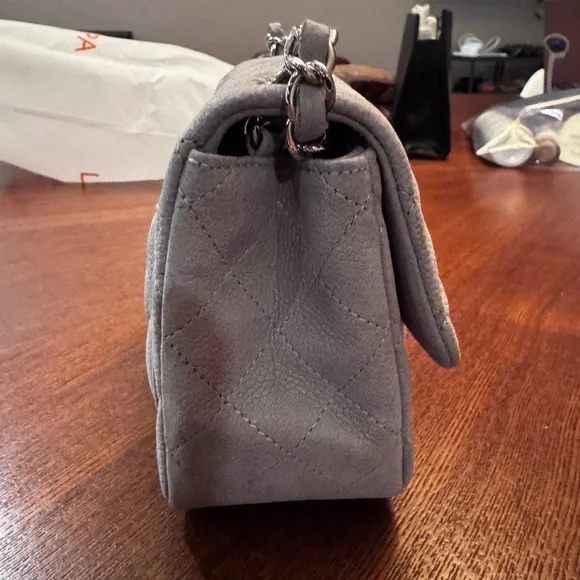 Chanel Caviar Gray Mini Classic Square Bag with Silver Chain - Picture 3 of 7